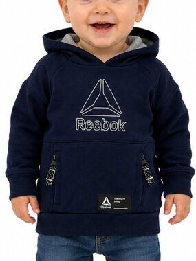 Reebok Toddler Hoodie 18 Months Navy Zip Pocket Kangaroo Pullover Cotton Blend